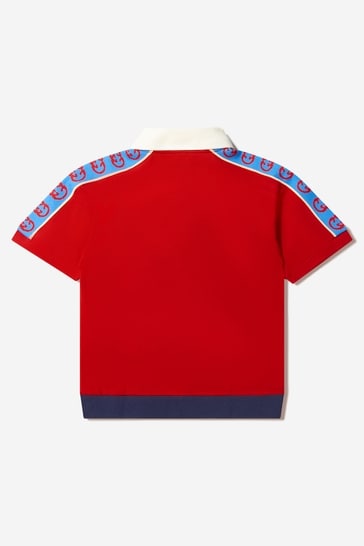 Boys Cotton Branded Polo Shirt in Red