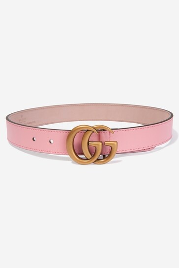 Kids Leather Double G Buckle Belt in Pink