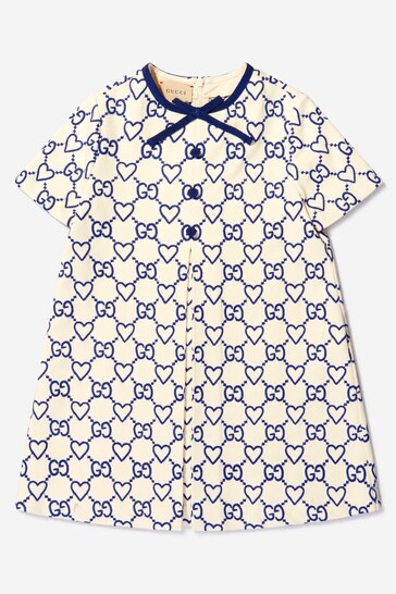 Girls Embroidered GG Dress in Ivory