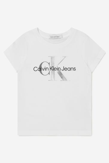 Girls Cotton Monogram T-Shirt in White