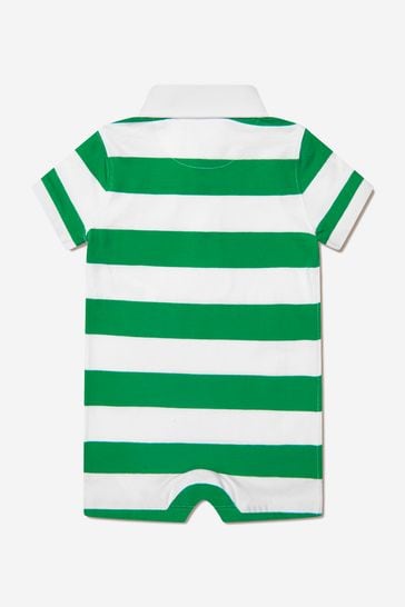 Baby Boys Cotton Jersey Striped Rugby Romper in Green