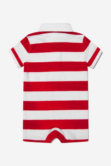 Baby Boys Cotton Jersey Striped Rugby Romper in Red