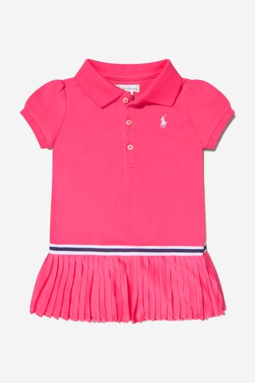 핑크에 속옷을 가진 아기 소녀 면 스트레치 폴로 드레스