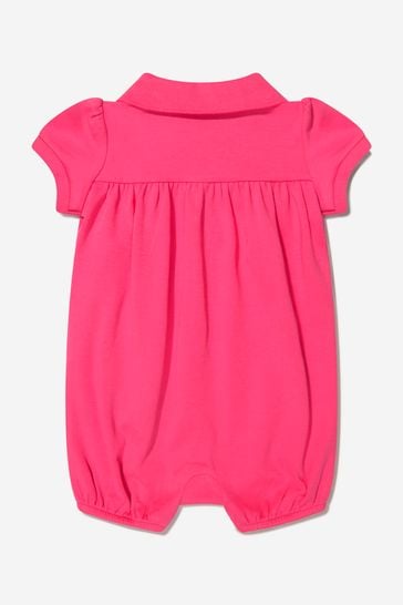 Baby Girls Cotton Polo Bubble Romper in Pink