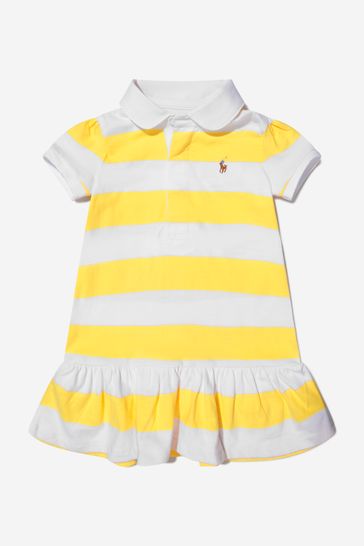 Baby Girls Cotton Rugby Stripe Dress With Knickers in Yellow