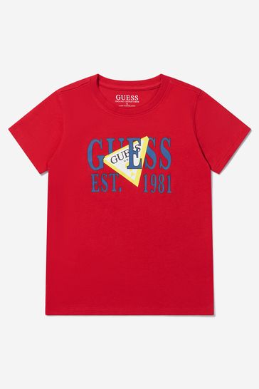Boys Abstract Logo Print T-Shirt in Red