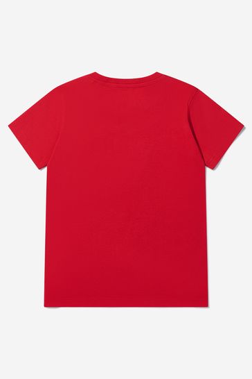 소년 추상 로고 프린트 티셔츠 에 빨강