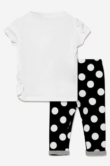 아기 소녀 티셔츠 와 폴카 도트 레깅스 에 화이트