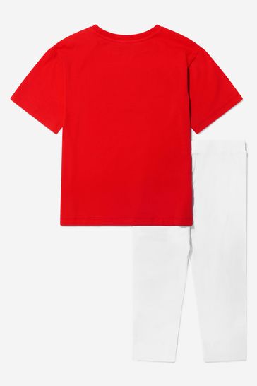 여자 면 티셔츠와 레깅스 세트 에 빨강
