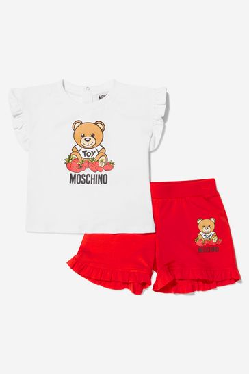 아기 소녀 면 티셔츠와 반바지 세트 에 빨강