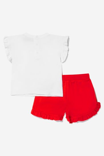 아기 소녀 면 티셔츠와 반바지 세트 에 빨강