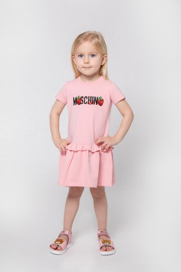 핑크 의 아기 소녀 면 딸기 로고 드레스
