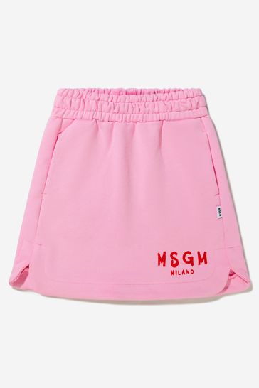 Girls Cotton Cotton Fleece Logo Skirt in Pink