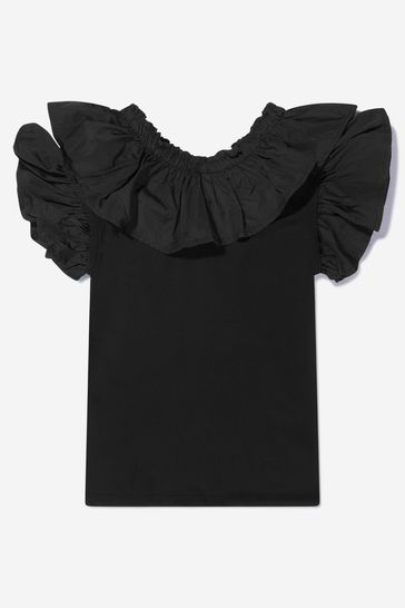Girls Cotton Jersey And Taffeta Dress in Black