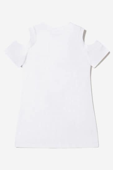 Girls Cotton Jersey Logo Dress in White