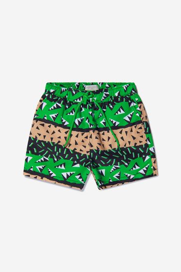 Boys Geometric Print Swim Shorts in Green