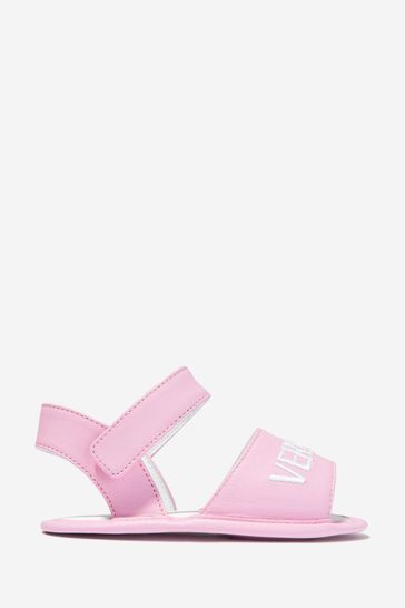 Baby Girls Leather Embroidered Logo Pre-Walker Sandals in Pink