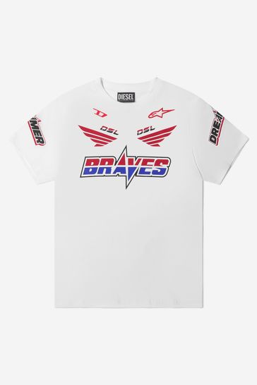 Boys Cotton Jersey Braves T-Shirt in White