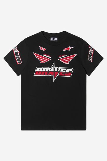 Boys Cotton Jersey Braves T-Shirt in Black