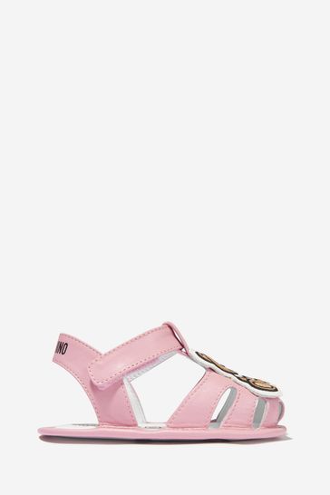 Baby Girls Leather Teddy Bear Sandals in Pink