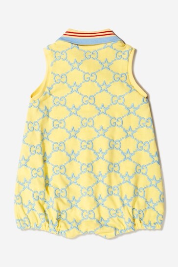 Baby Cotton GG Embroidered Sleevless Romper in Yellow