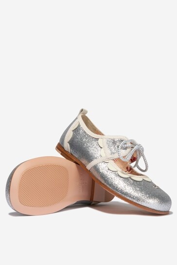 Girls Glitter Lace-Up Ballerinas in Silver