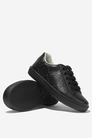 Kids Leather Ace Trainers in Black