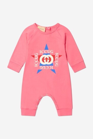 Baby Girls Cotton Star Logo Romper in Pink