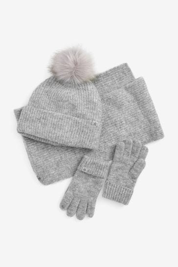Pink Soft Ribbed Hat Gloves And Scarf Set 3 16yrs