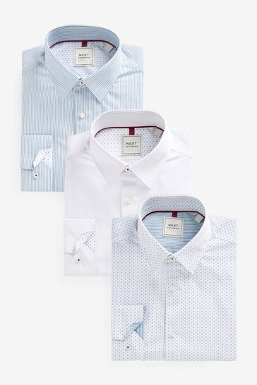 Blue Regular Fit Single Cuff Crease Resistant Single Cuff Shirts 3 Pack