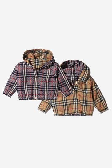 Baby Girls Reversible Check Stretch Cotton Jaquard Jacket