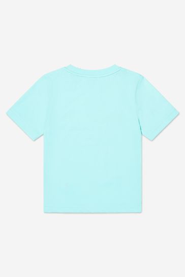 Kids Horseferry Print Cotton T-shirt in Light Aqua Blue