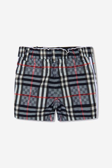 Baby Boys Cotton Check Shorts in Blue