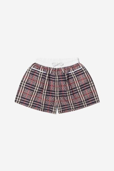Girls Cotton Check Shorts in Pink