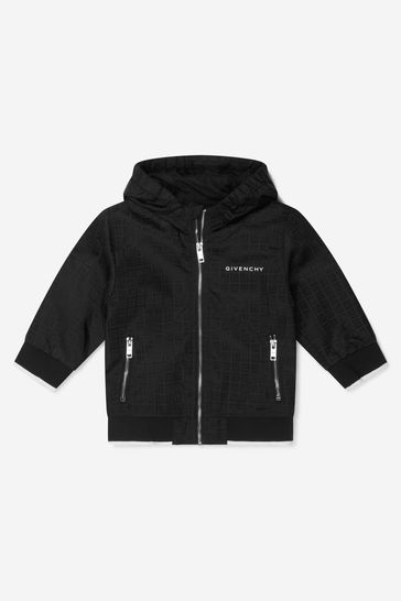 Baby Boys Hooded Windbreaker Jacket in Black
