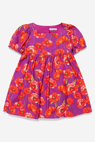 Baby Girls Poppy Print Dress With Knickers in Red