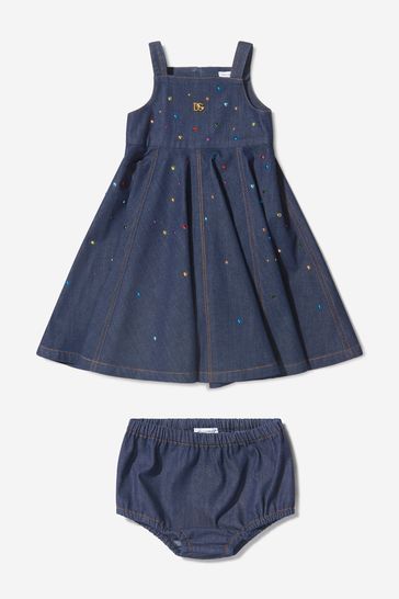 D&G Baby Girls Embellished Navy Dress With Knickers