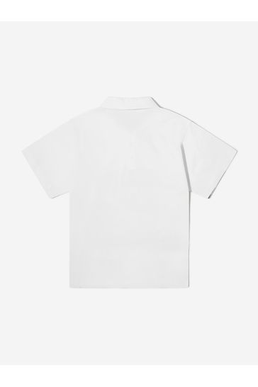 Boys Cotton Short Sleeve Logo Polo Shirt in White