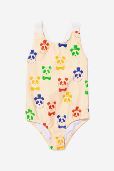 Mini Rodini Girls Beige Panda Print Swimsuit