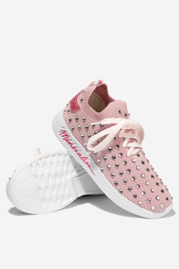 Girls Diamanté Lace-Up Trainers in pink