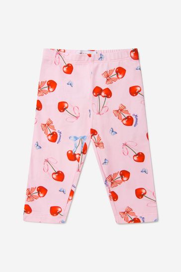 Baby Girls Cotton Cherry Print Leggings in Pink