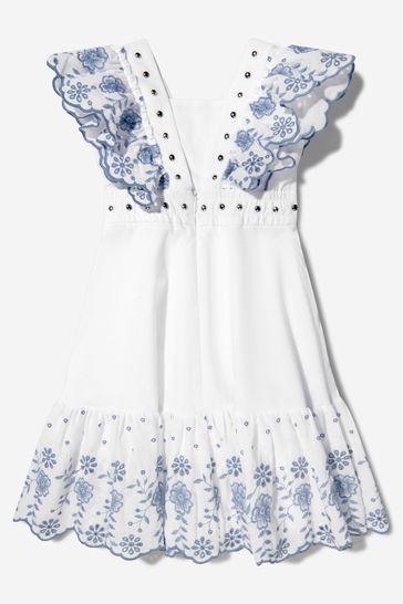 Girls Cotton Broderie Anglaise Dress in White