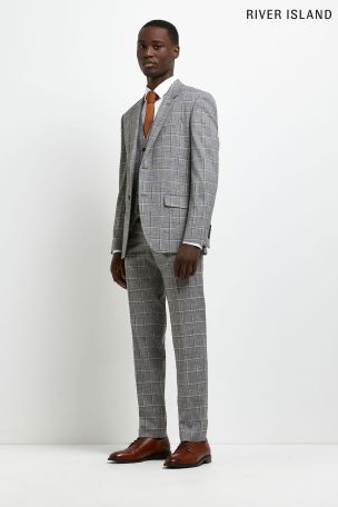 Buy River Island Grey Dark Camel Grid 