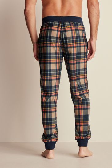 Navy Blue Neutral Check Motion Flex Cosy Cuffed Pyjama Bottoms