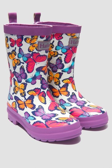 Girls Cream Kaleidoscope Butterflies Matte Rain Boots
