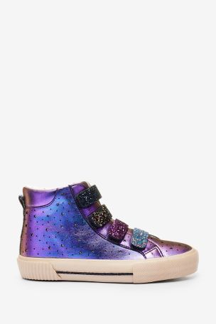 Purple Shimmer Touch Fastening High Top Trainers