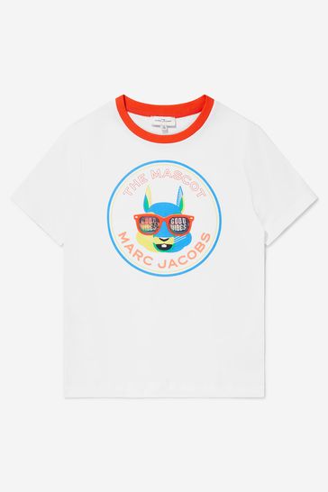 화이트 의 소년 면 마스코트 프린트 티셔츠