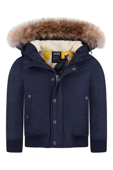 Boys Bomber Jacket With Faux Fur Trim in Navy