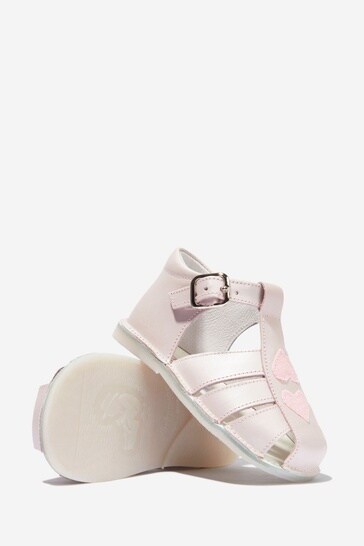 Baby Girls Leather Heart Sandals in Pink