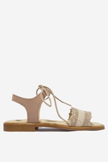 Girls Suede Leather Sandals in Taupe